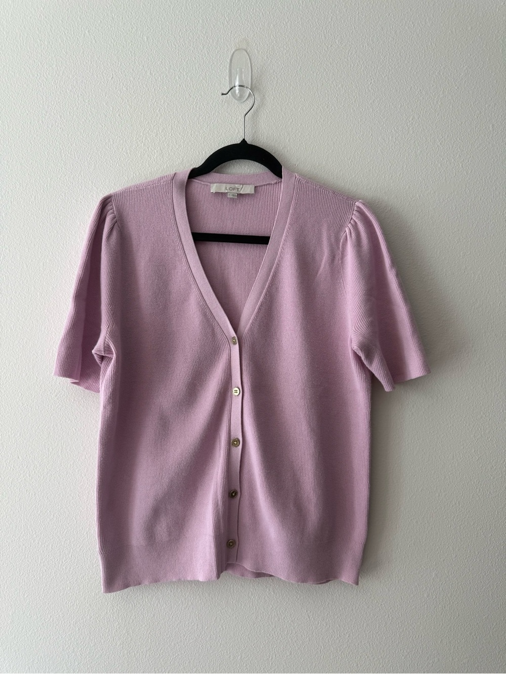 LOFT Lavender Short-Sleeve Button Cardigan